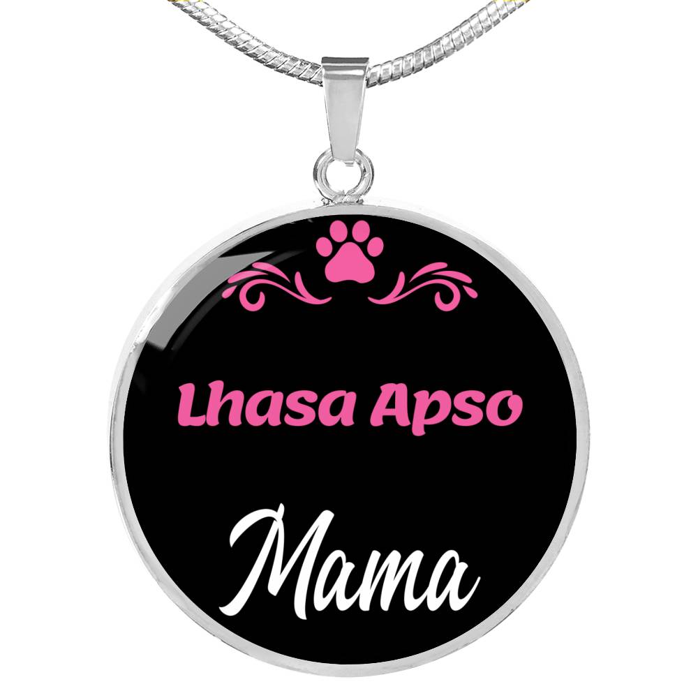 Lhasa Apso Mama Necklace Circle Pendant Stainless Steel or 18k Gold 18-22" Dog Mom Pendant-Express Your Love Gifts