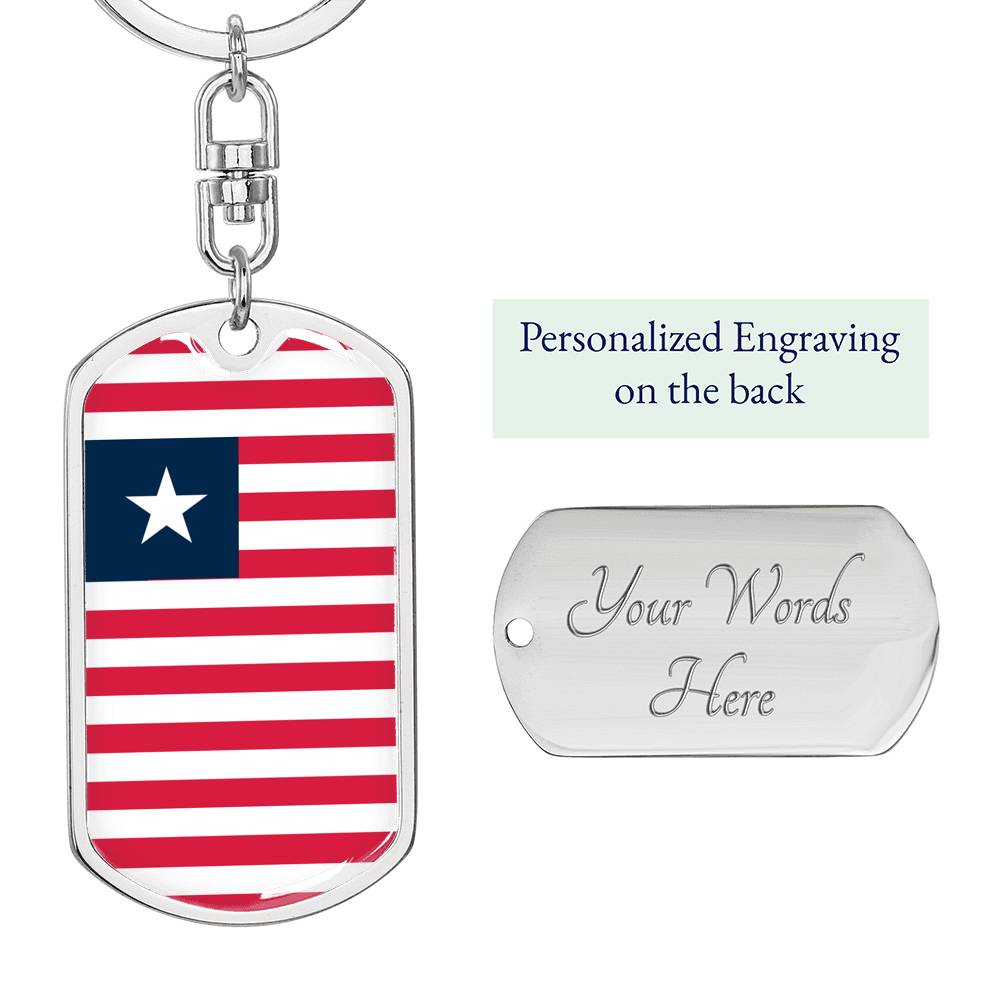 Liberia Flag Keychain Dog Tag Stainless Steel or 18k Gold-Express Your Love Gifts