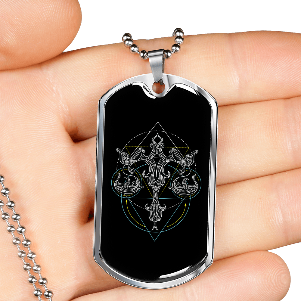 Libra Black Zodiac Necklace Stainless Steel or 18k Gold Dog Tag 24" Chain-Express Your Love Gifts