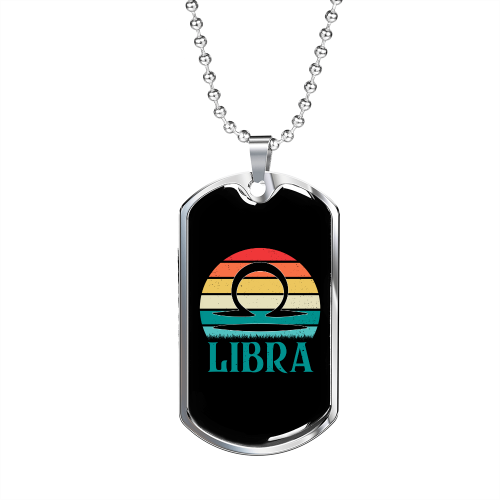 Libra Colors Zodiac Necklace Stainless Steel or 18k Gold Dog Tag 24" Chain-Express Your Love Gifts