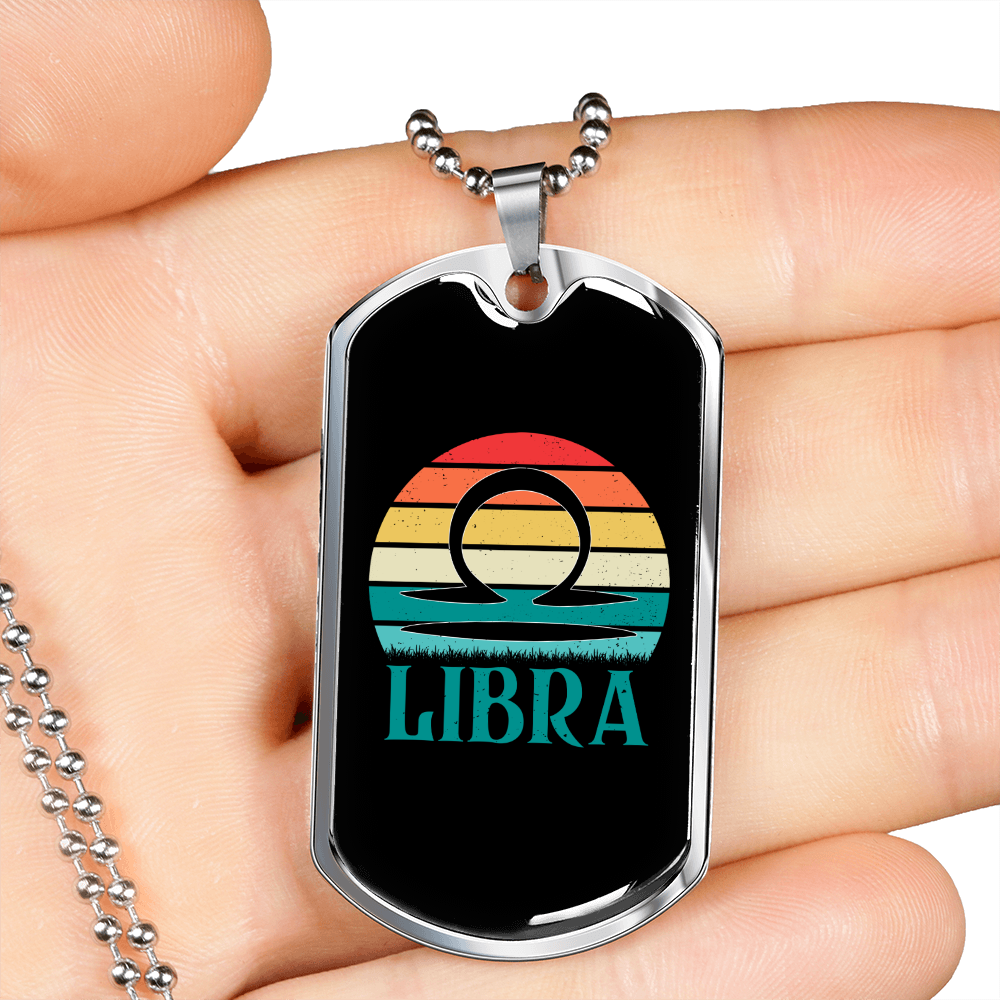 Libra Colors Zodiac Necklace Stainless Steel or 18k Gold Dog Tag 24" Chain-Express Your Love Gifts