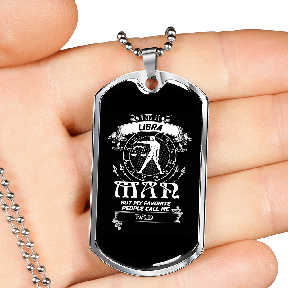 Libra Man Zodiac Necklace Stainless Steel or 18k Gold Dog Tag 24" Chain-Express Your Love Gifts