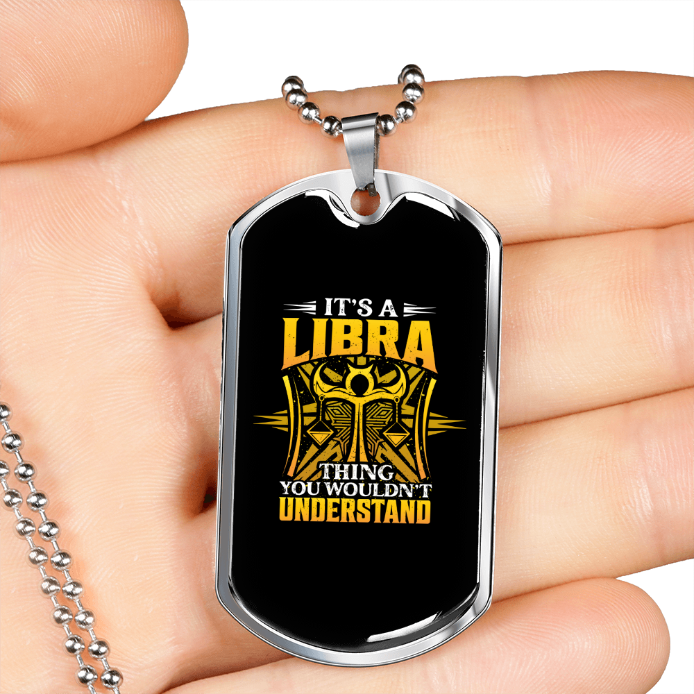 Libra Thing Zodiac Necklace Stainless Steel or 18k Gold Dog Tag 24" Chain-Express Your Love Gifts