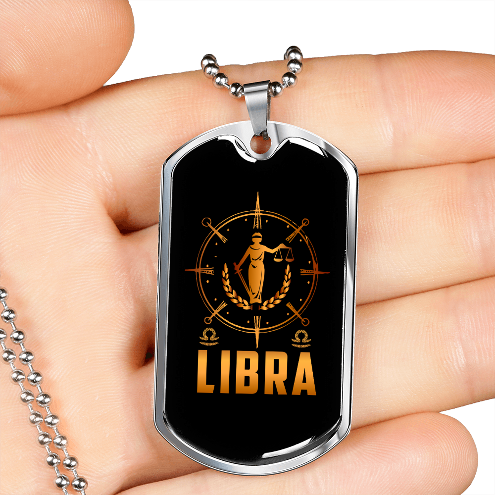 Libra Venus Zodiac Necklace Stainless Steel or 18k Gold Dog Tag 24" Chain-Express Your Love Gifts