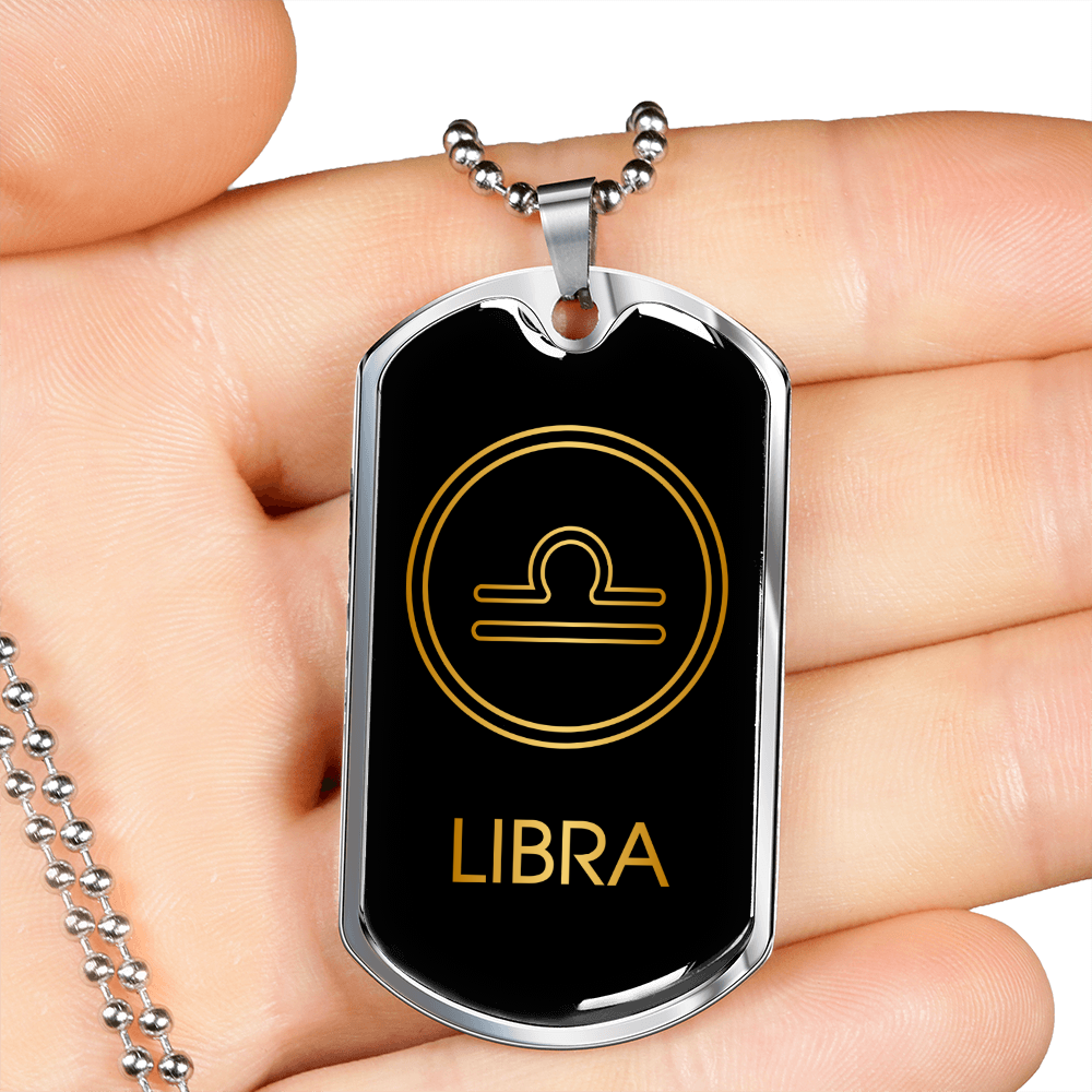 Libra Zodiac Necklace Stainless Steel or 18k Gold Dog Tag 24" Chain-Express Your Love Gifts