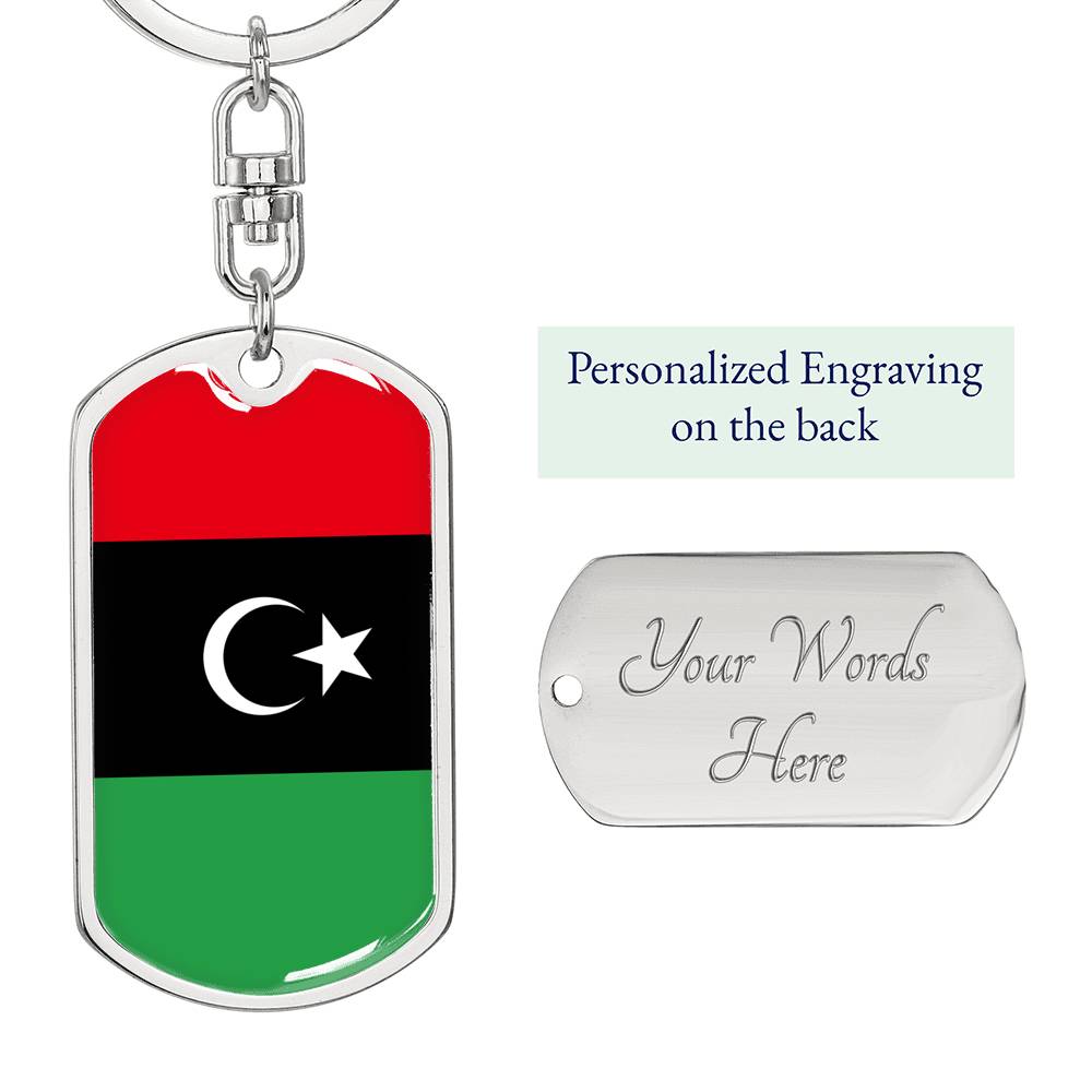 Libya Flag Keychain Dog Tag Stainless Steel or 18k Gold-Express Your Love Gifts