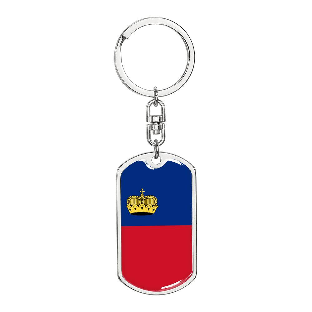 Liechtenstein Flag Keychain Dog Tag Stainless Steel or 18k Gold-Express Your Love Gifts