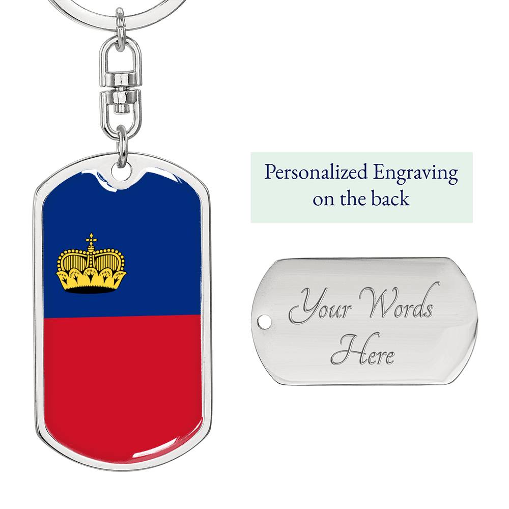 Liechtenstein Flag Keychain Dog Tag Stainless Steel or 18k Gold-Express Your Love Gifts