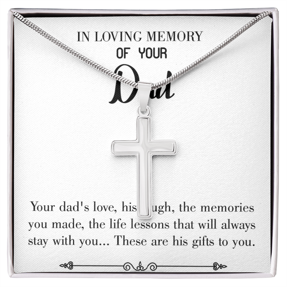 Life&#39;s Lesson Dad Memorial Gift Dad Memorial Cross Necklace Sympathy Gift Loss of Father Condolence Message Card-Express Your Love Gifts