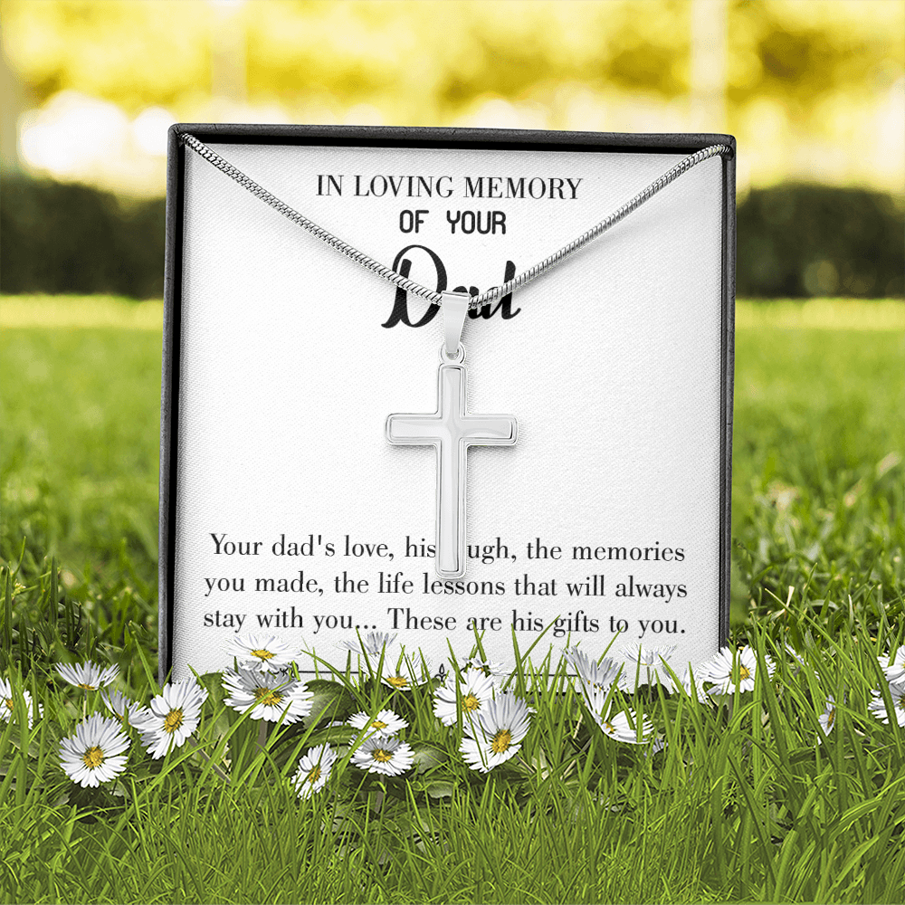 Life's Lesson Dad Memorial Gift Dad Memorial Cross Necklace Sympathy Gift Loss of Father Condolence Message Card-Express Your Love Gifts