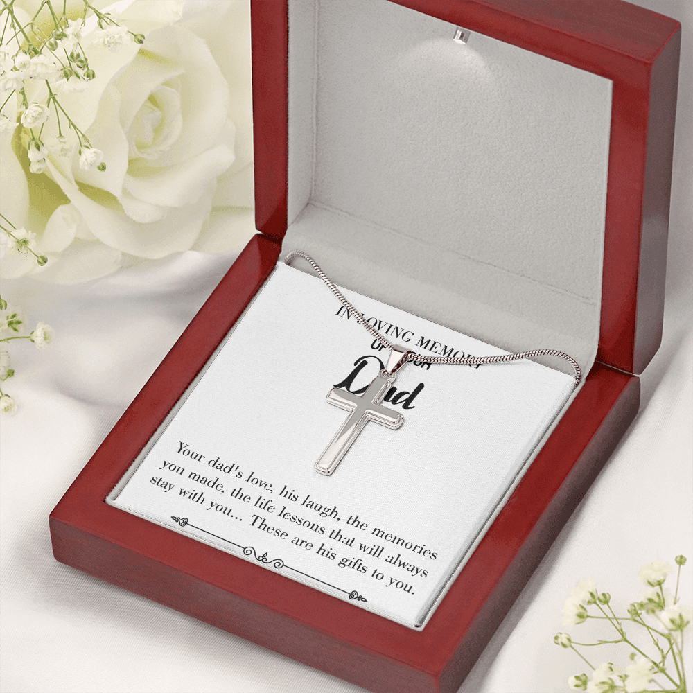 Life's Lesson Dad Memorial Gift Dad Memorial Cross Necklace Sympathy Gift Loss of Father Condolence Message Card-Express Your Love Gifts