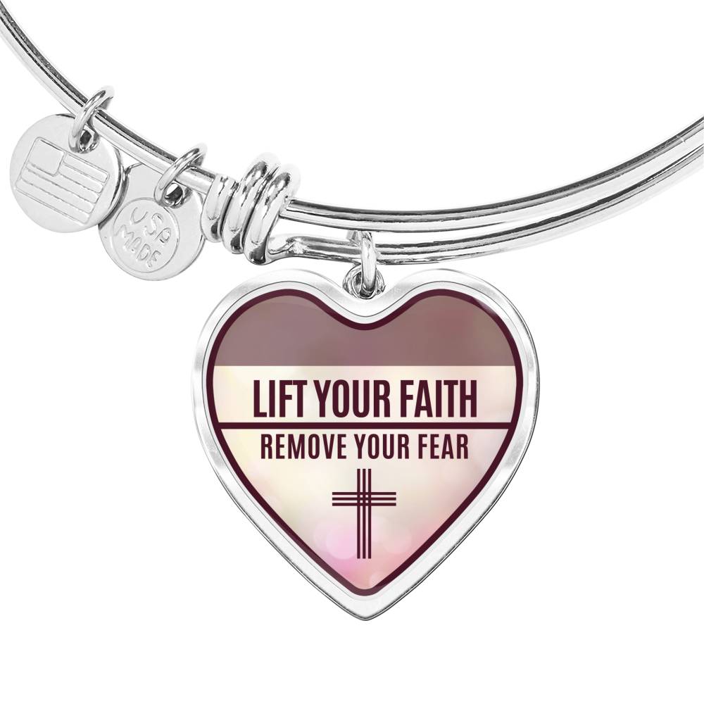 Lift Your Faith Heart Bangle Stainless Steel or 18k Gold 18-22"-Express Your Love Gifts