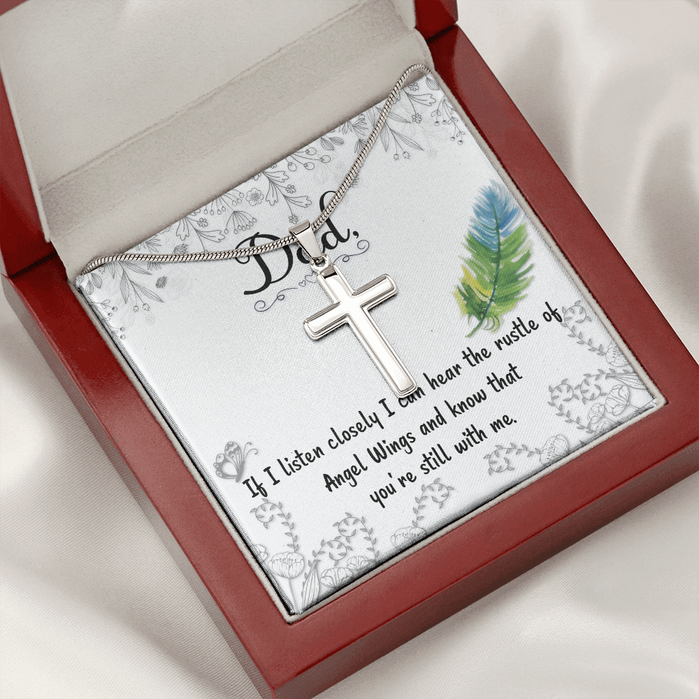 Listen Closely Dad Memorial Gift Dad Memorial Cross Necklace Sympathy Gift Loss of Father Condolence Message Card-Express Your Love Gifts