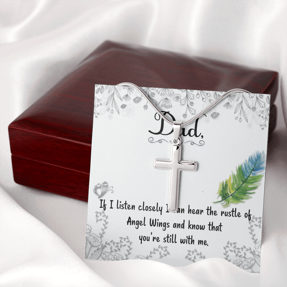 Listen Closely Dad Memorial Gift Dad Memorial Cross Necklace Sympathy Gift Loss of Father Condolence Message Card-Express Your Love Gifts