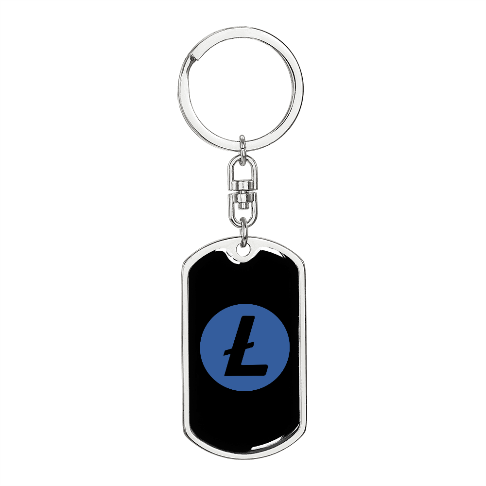 Litecoin (LTC) Crypto Cryptocurrency Keychain Stainless Steel or 18k Gold Dog Tag Keyring-Express Your Love Gifts