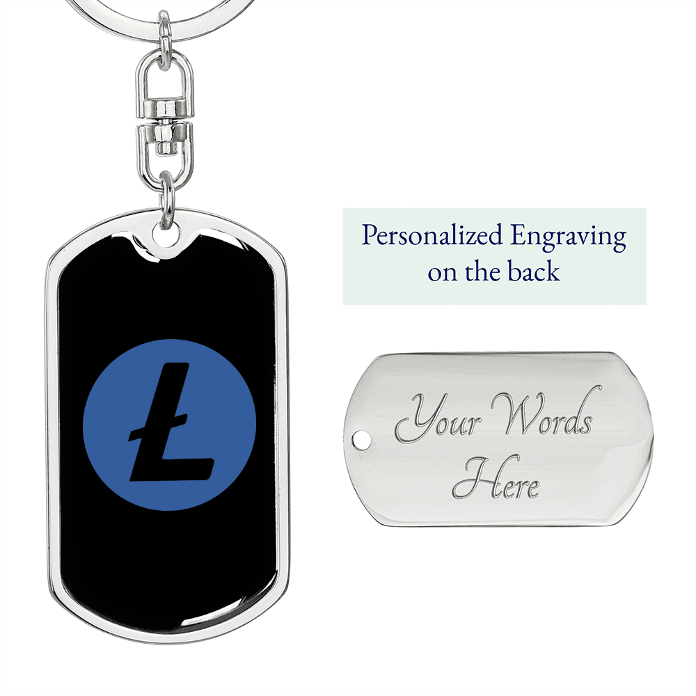 Litecoin (LTC) Crypto Cryptocurrency Keychain Stainless Steel or 18k Gold Dog Tag Keyring-Express Your Love Gifts