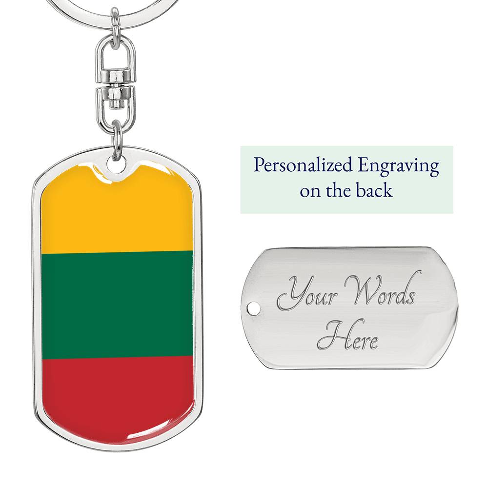 Lithuania Flag Keychain Dog Tag Stainless Steel or 18k Gold-Express Your Love Gifts