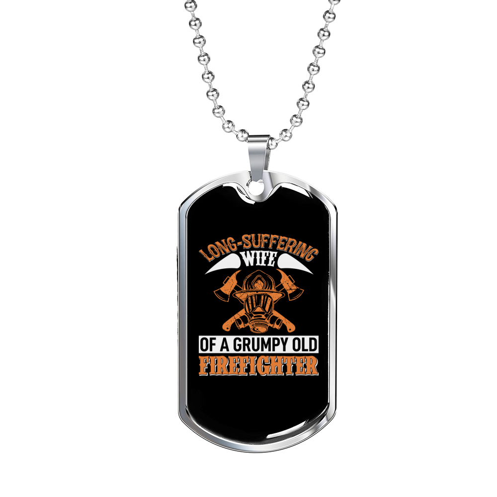 Long-Suffering Firefighter'S Wife Ecklace Stainless Steel or 18k Gold Dog Tag 24" Chain-Express Your Love Gifts