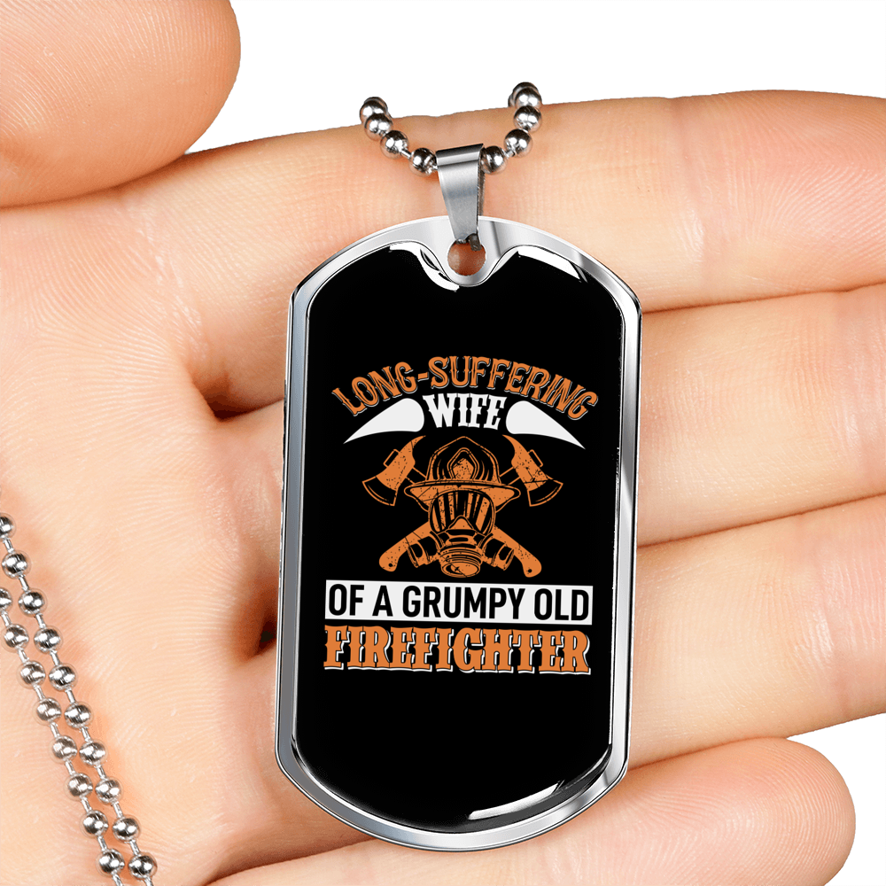 Long-Suffering Firefighter'S Wife Ecklace Stainless Steel or 18k Gold Dog Tag 24" Chain-Express Your Love Gifts
