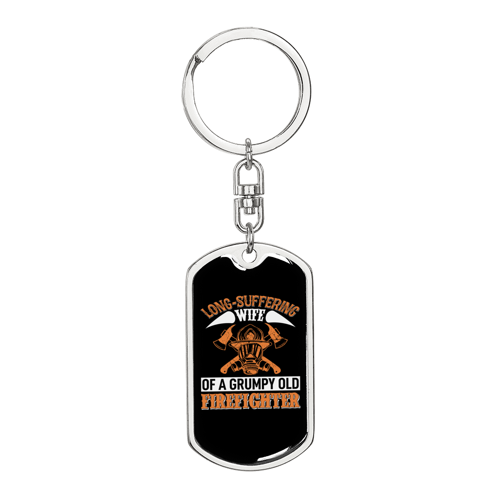 Long-Suffering Firefighter'S Wife Keychain Stainless Steel or 18k Gold Dog Tag Keyring-Express Your Love Gifts