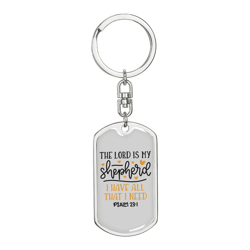 Lord Is My Shepherd Psalm 23:1 Keychain Stainless Steel or 18k Gold Dog Tag Keyring-Express Your Love Gifts