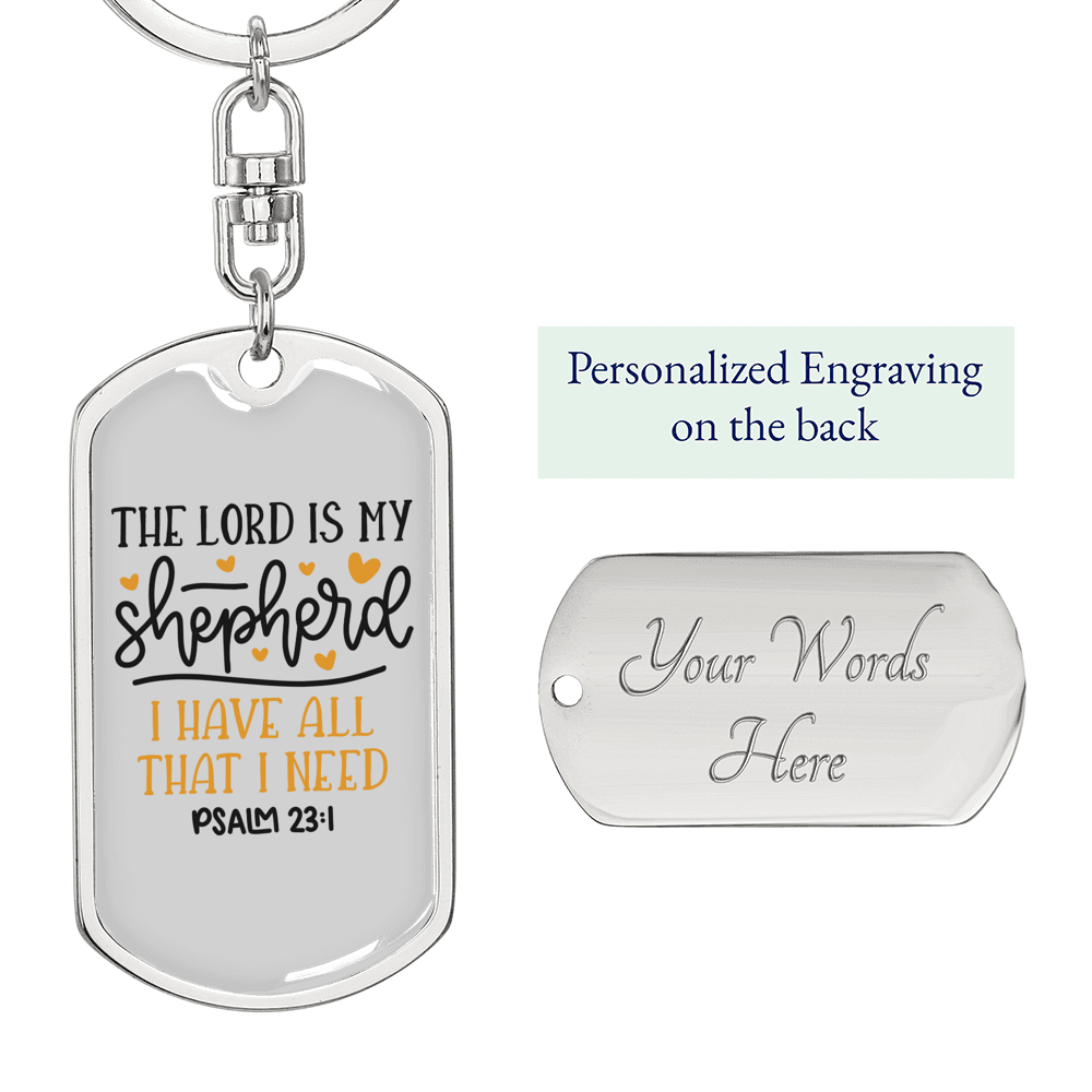 Lord Is My Shepherd Psalm 23:1 Keychain Stainless Steel or 18k Gold Dog Tag Keyring-Express Your Love Gifts