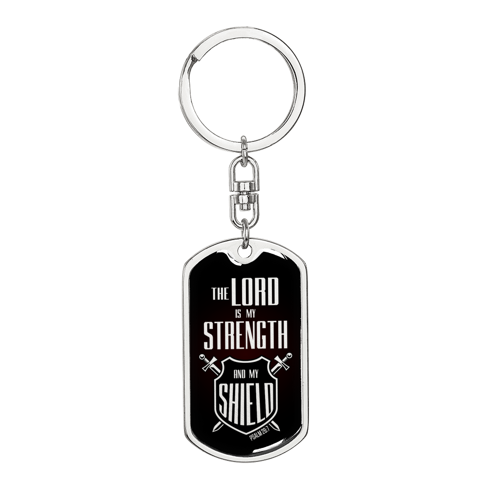 Lord Is My Strength Scripture Swivel Keychain Dog Tag Stainless Steel or 18k Gold-Express Your Love Gifts