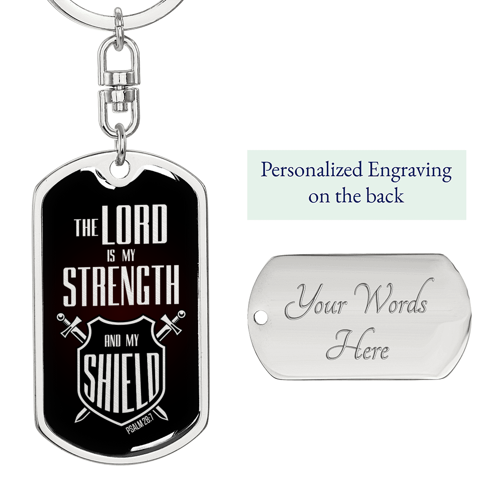 Lord Is My Strength Scripture Swivel Keychain Dog Tag Stainless Steel or 18k Gold-Express Your Love Gifts