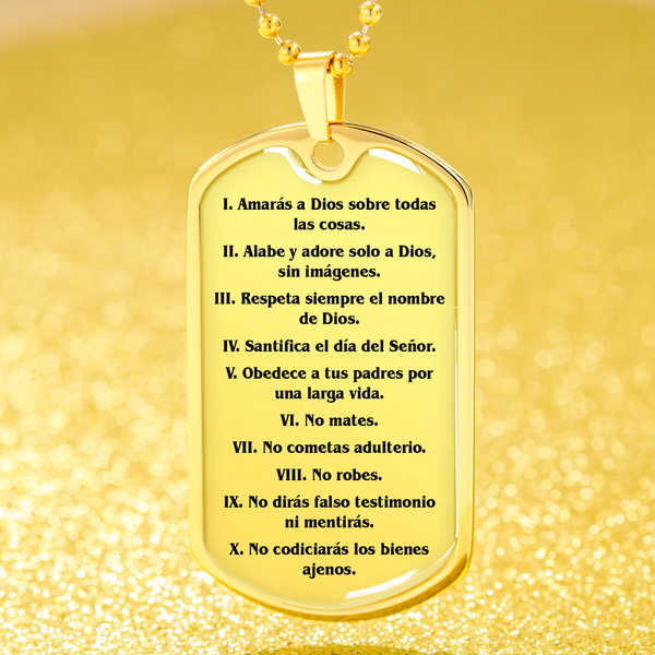 Los Diez Mandamientos Clear Stainless Steel or 18k Gold Dog Tag 24" Chain-Express Your Love Gifts