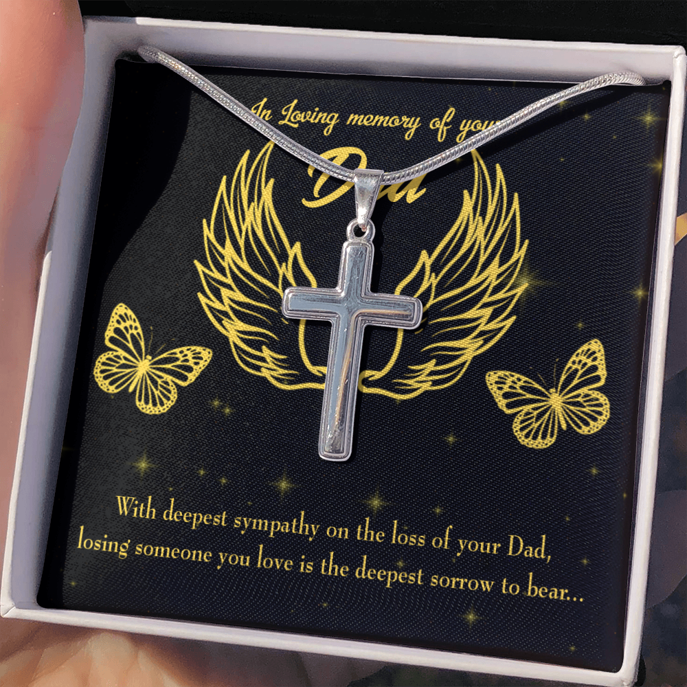 Losing Someone Dad Memorial Gift Dad Memorial Cross Necklace Sympathy Gift Loss of Father Condolence Message Card-Express Your Love Gifts