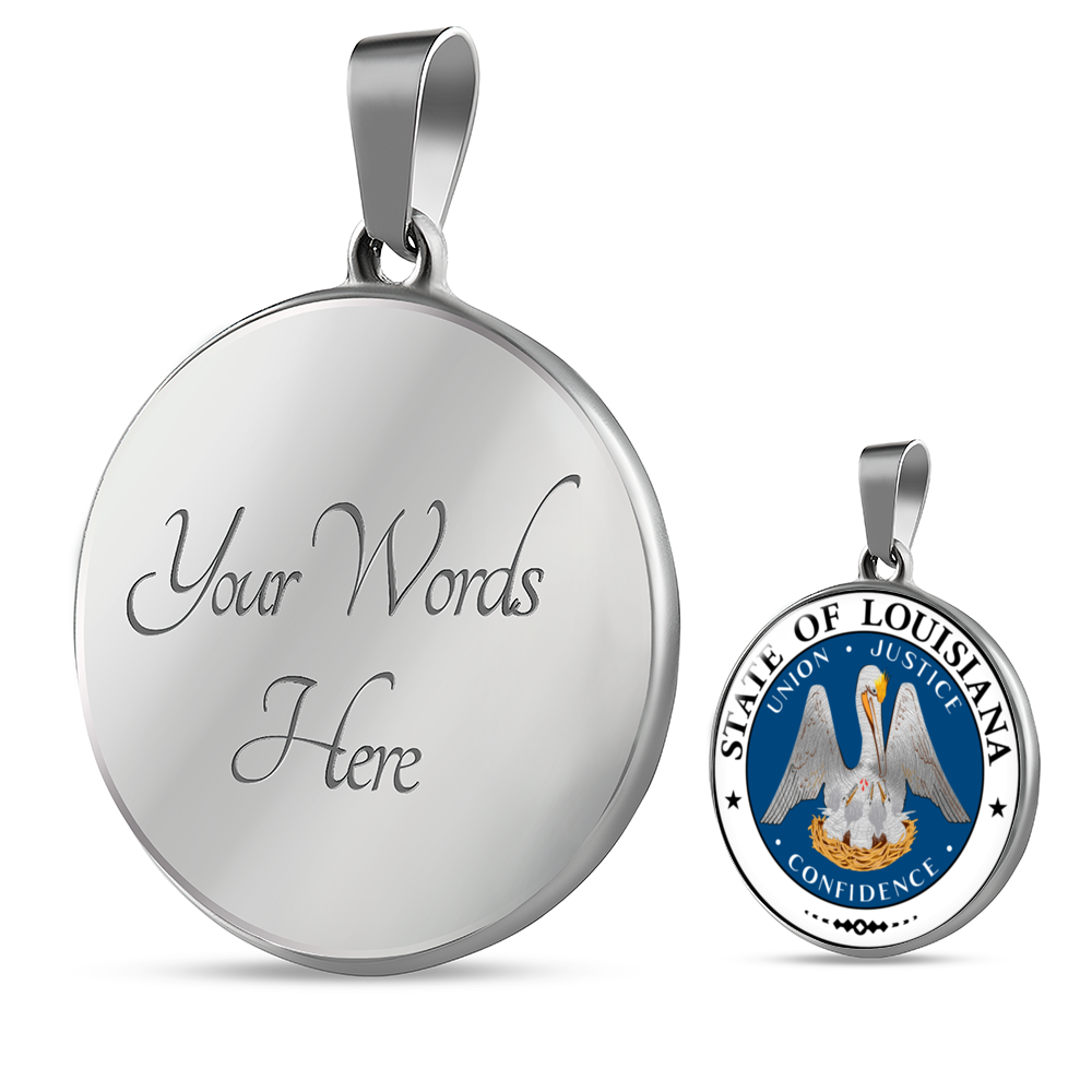 Louisiana State Seal Necklace Circle Pendant Stainless Steel or 18k Gold 18-22"-Express Your Love Gifts
