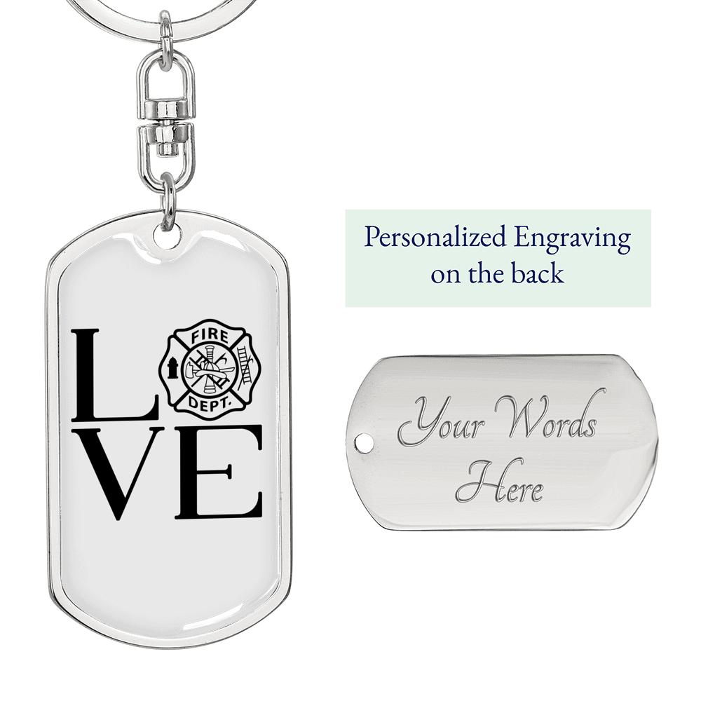 Love Fire Department Firefighter Keychain Stainless Steel or 18k Gold Dog Tag Keyring-Express Your Love Gifts