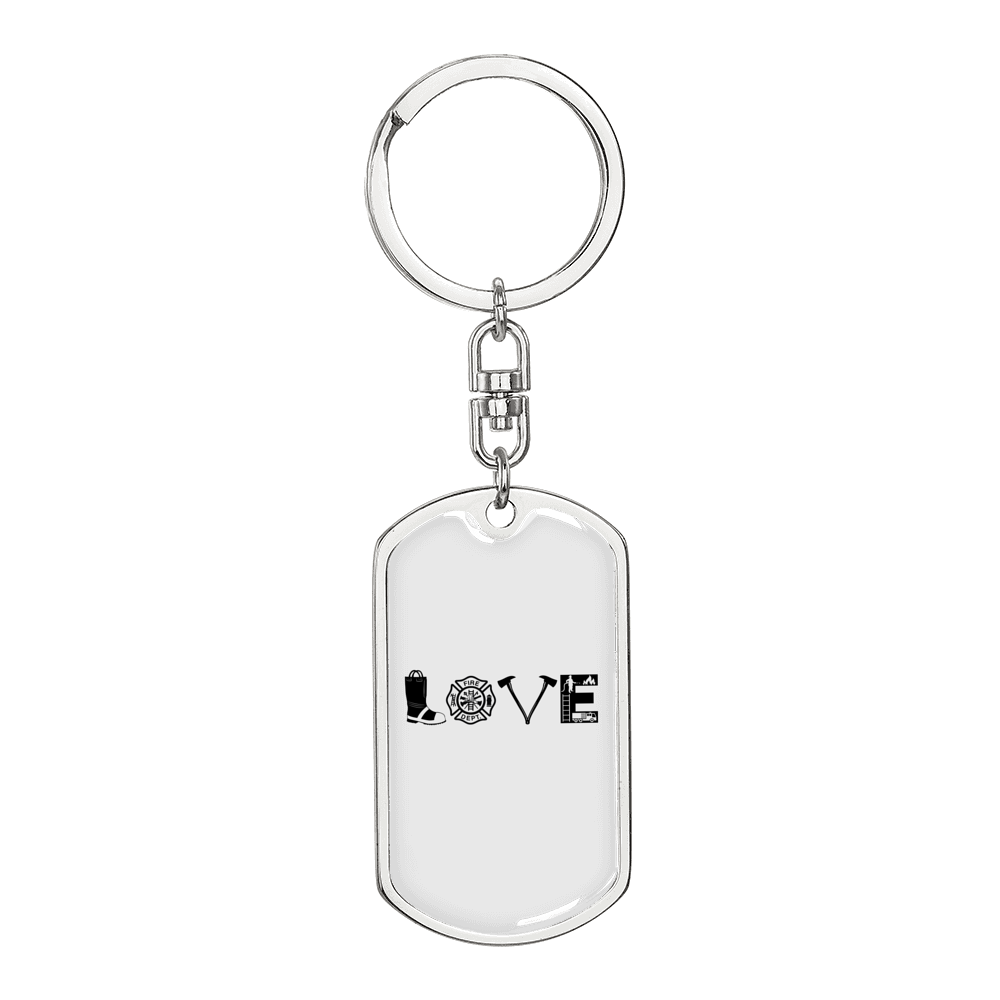 Love Firefighter Fire Department Keychain Stainless Steel or 18k Gold Dog Tag Keyring-Express Your Love Gifts