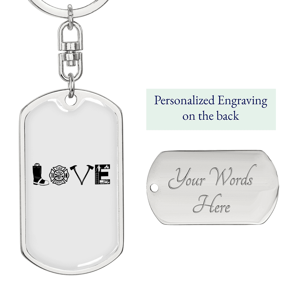 Love Firefighter Fire Department Keychain Stainless Steel or 18k Gold Dog Tag Keyring-Express Your Love Gifts