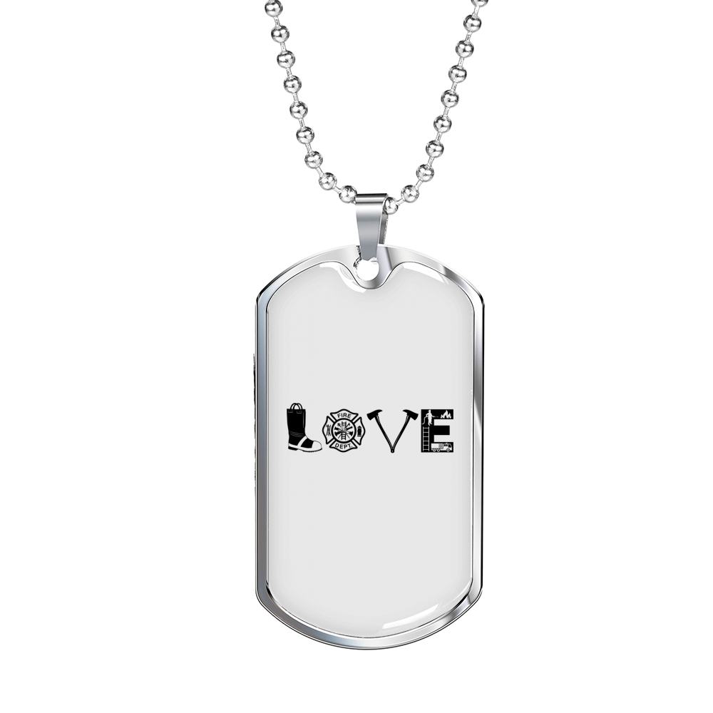 Love Firefighter Fire Department Necklace Stainless Steel or 18k Gold Dog Tag 24" Chain-Express Your Love Gifts