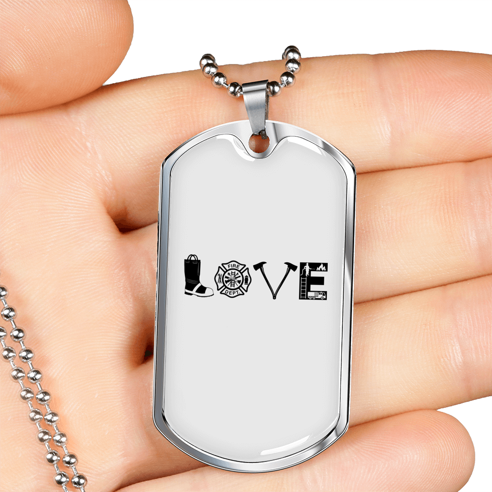 Love Firefighter Fire Department Necklace Stainless Steel or 18k Gold Dog Tag 24" Chain-Express Your Love Gifts