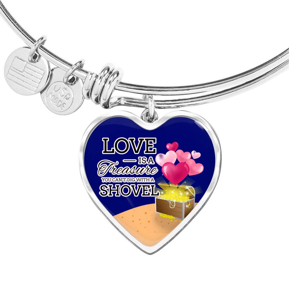 Love Is A Treasure Heart Bangle Stainless Steel or 18k Gold 18-22"-Express Your Love Gifts