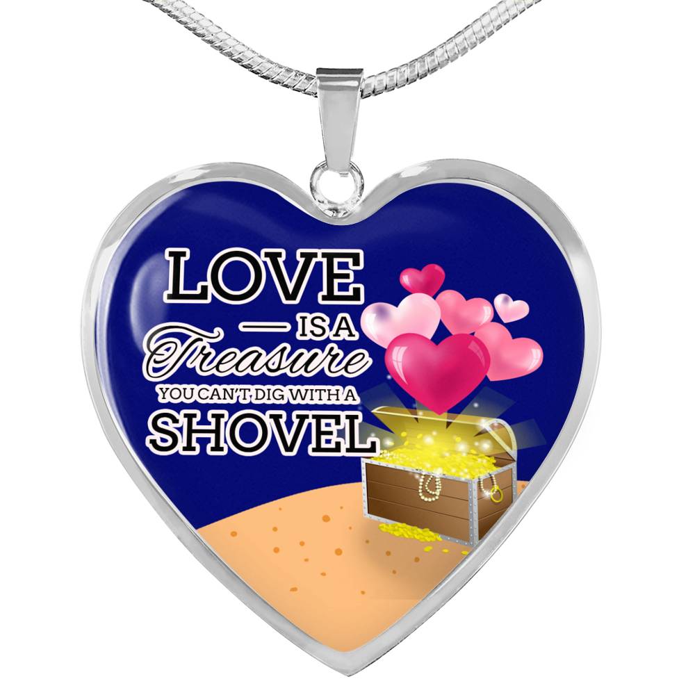 Love Is A Treasure Necklace Stainless Steel or 18k Gold Heart Pendant 18-22"-Express Your Love Gifts