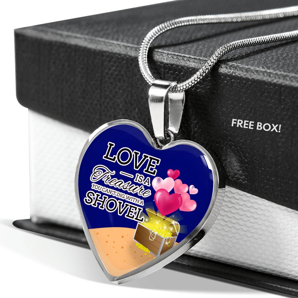 Love Is A Treasure Necklace Stainless Steel or 18k Gold Heart Pendant 18-22"-Express Your Love Gifts