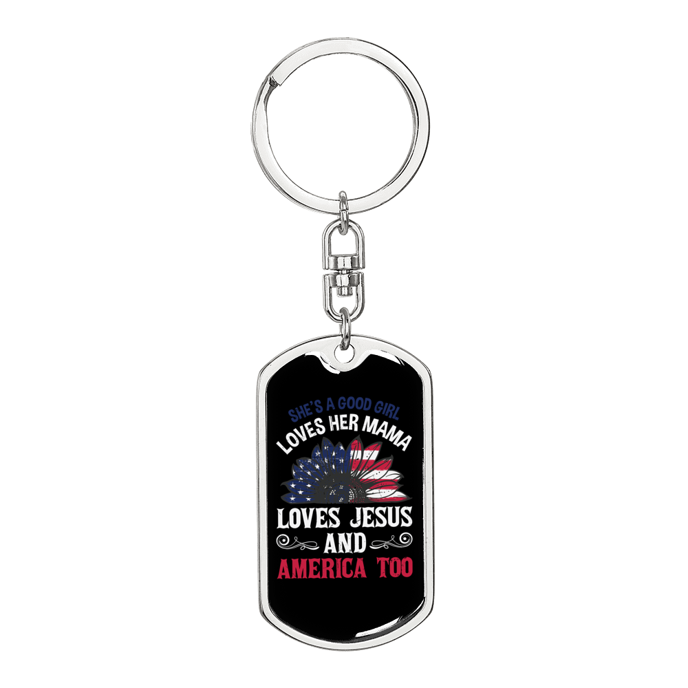 Love Jesus and America Too Christian Keychain Stainless Steel or 18k Gold Dog Tag Keyring-Express Your Love Gifts