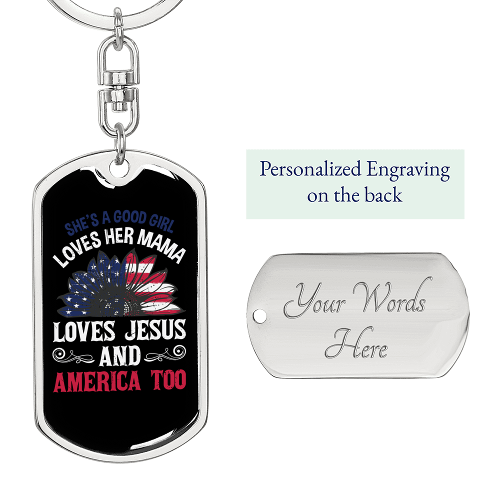 Love Jesus and America Too Christian Keychain Stainless Steel or 18k Gold Dog Tag Keyring-Express Your Love Gifts