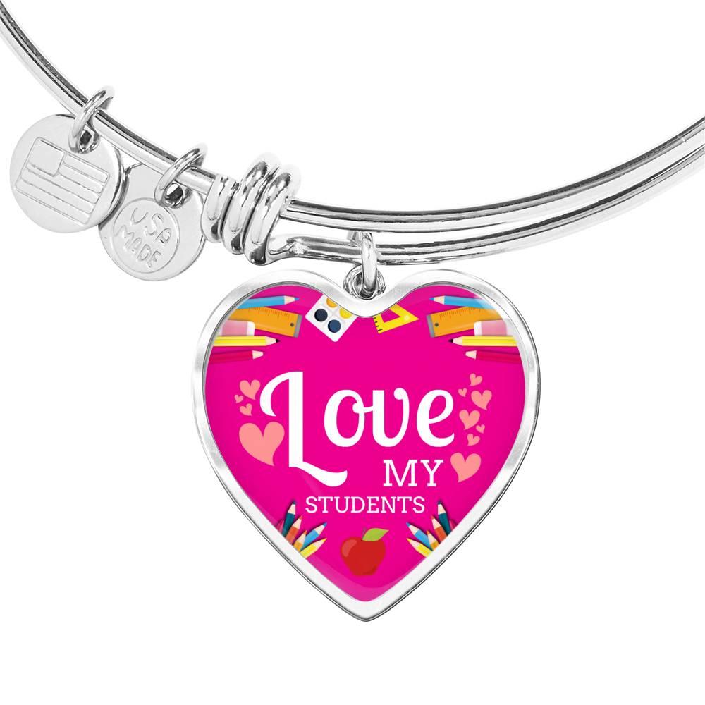 Love My Students Teacher Appreciation Gift Heart Bangle Stainless Steel or 18k Gold 18-22"-Express Your Love Gifts