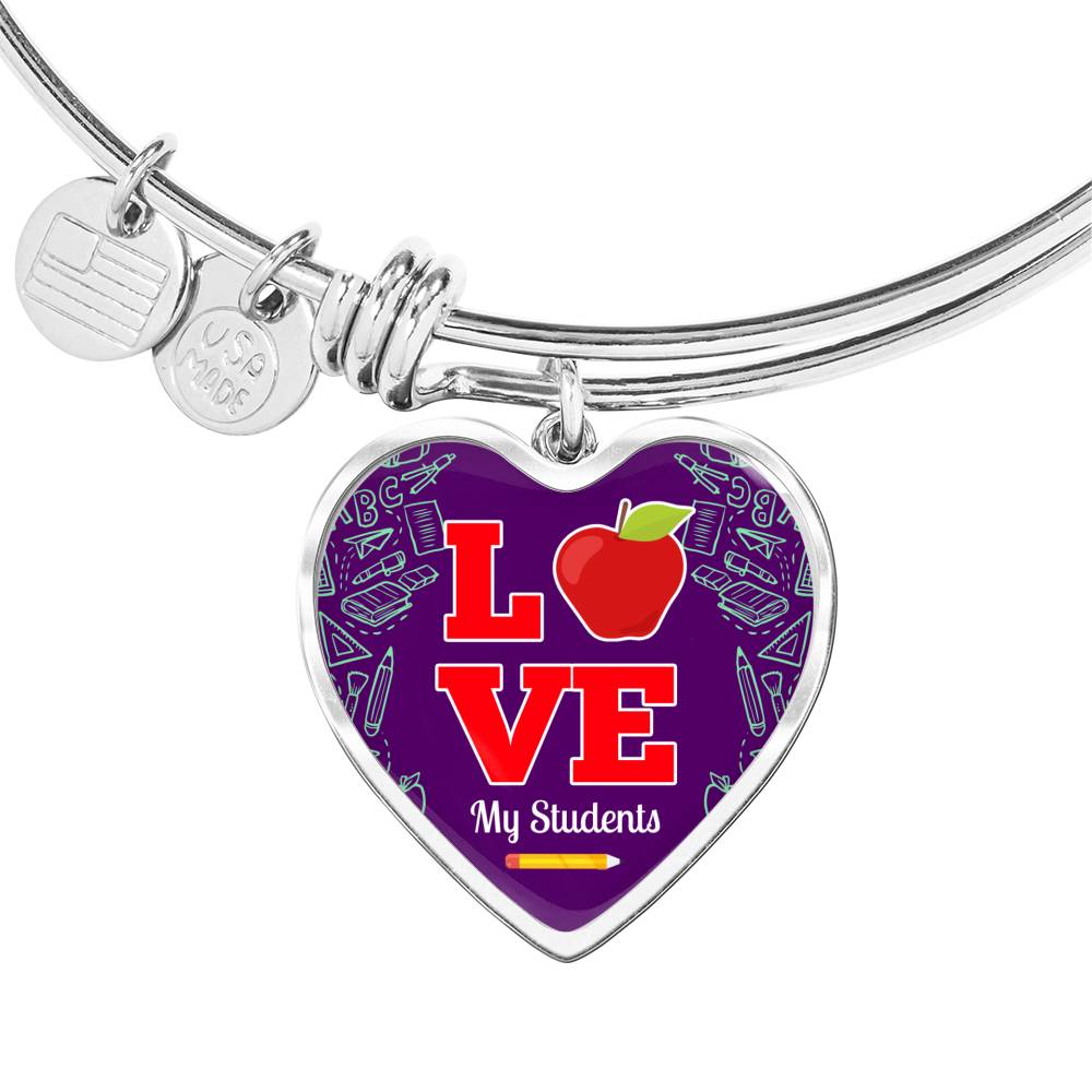 Love My Students Teacher Heart Bangle Stainless Steel or 18k Gold 18-22"-Express Your Love Gifts