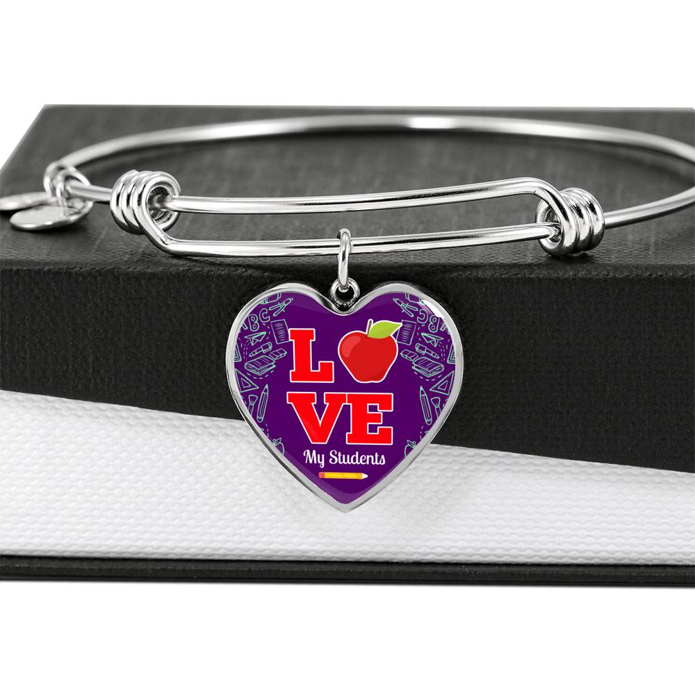 Love My Students Teacher Heart Bangle Stainless Steel or 18k Gold 18-22"-Express Your Love Gifts