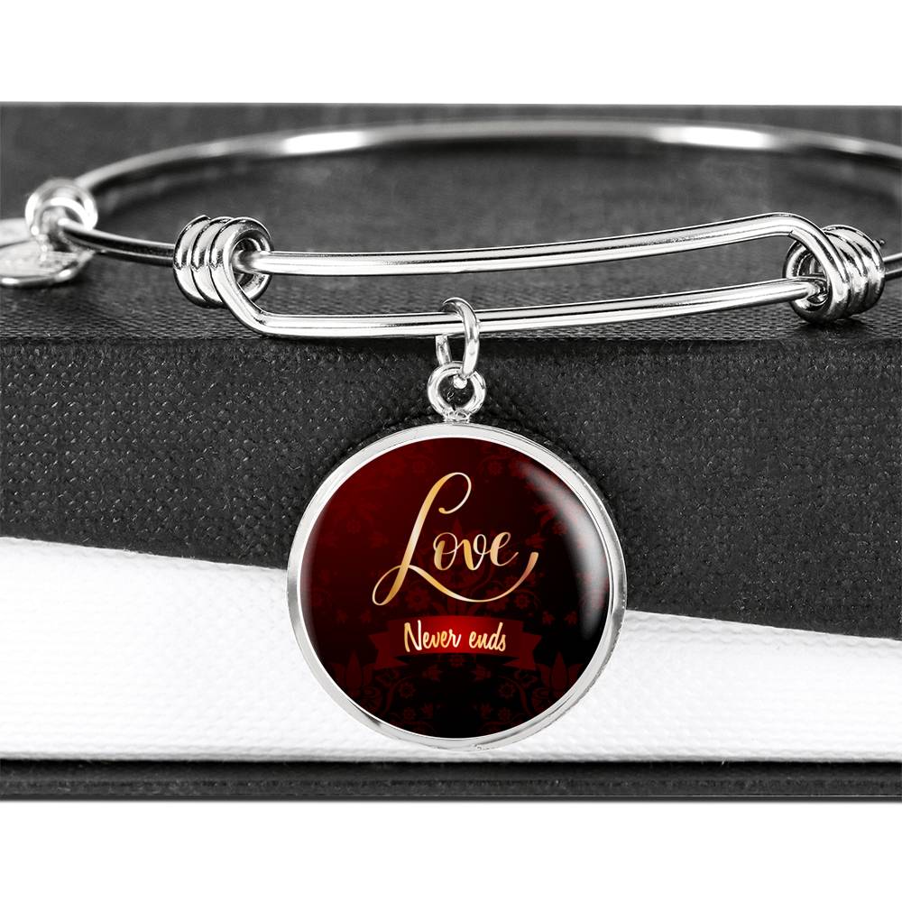 Love Never Ends Circle Pendant Bangle Stainless Steel or 18k Gold 18-22"-Express Your Love Gifts