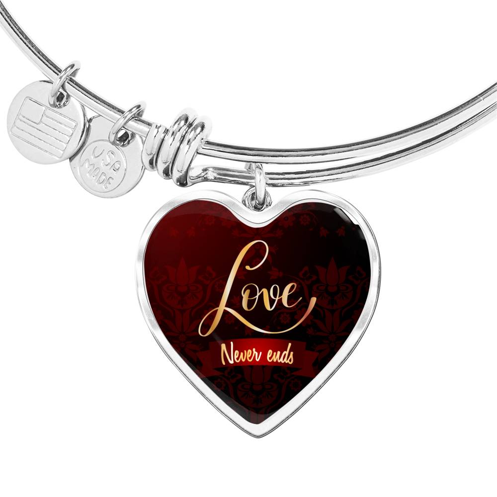 Love Never Ends Heart Bangle Stainless Steel or 18k Gold 18-22"-Express Your Love Gifts