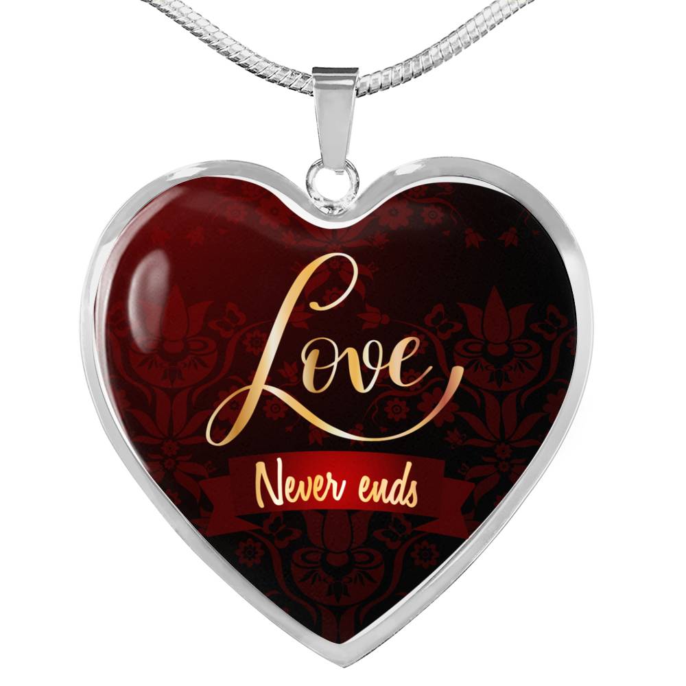 Love Never Ends Necklace Stainless Steel or 18k Gold Heart Pendant 18-22"-Express Your Love Gifts