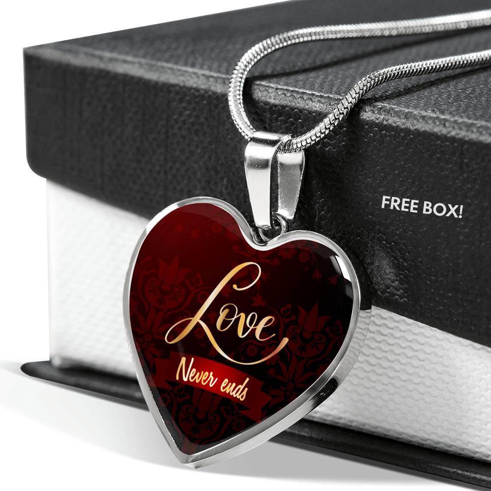 Love Never Ends Necklace Stainless Steel or 18k Gold Heart Pendant 18-22"-Express Your Love Gifts