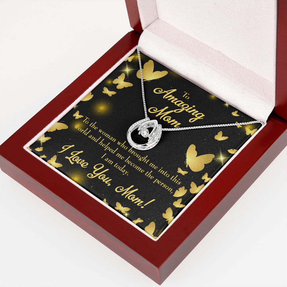 Love you Mom Lucky Horseshoe Necklace Message Card 14k w CZ Crystals-Express Your Love Gifts