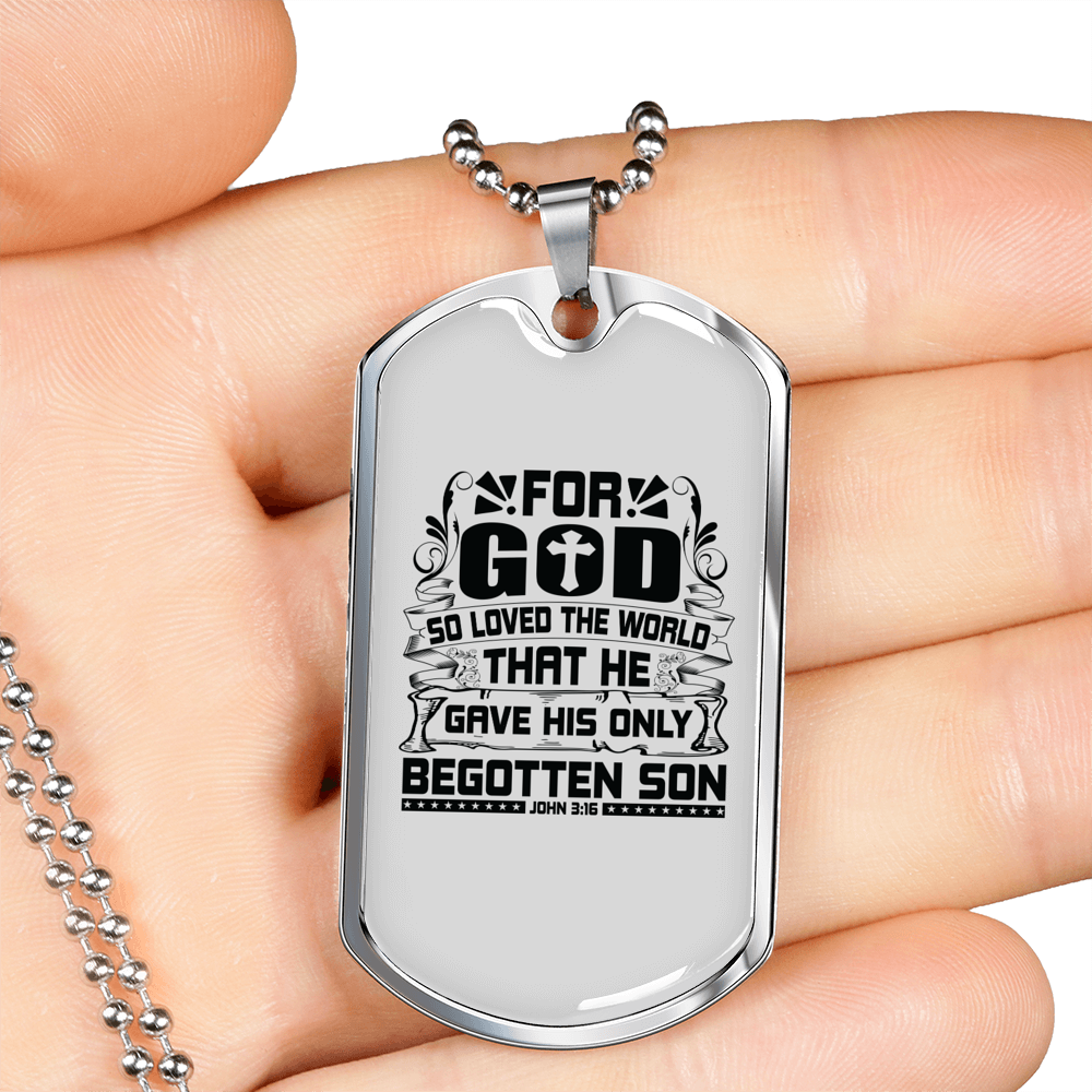 Loved The World John 3:16 Necklace Stainless Steel or 18k Gold Dog Tag 24" Chain-Express Your Love Gifts